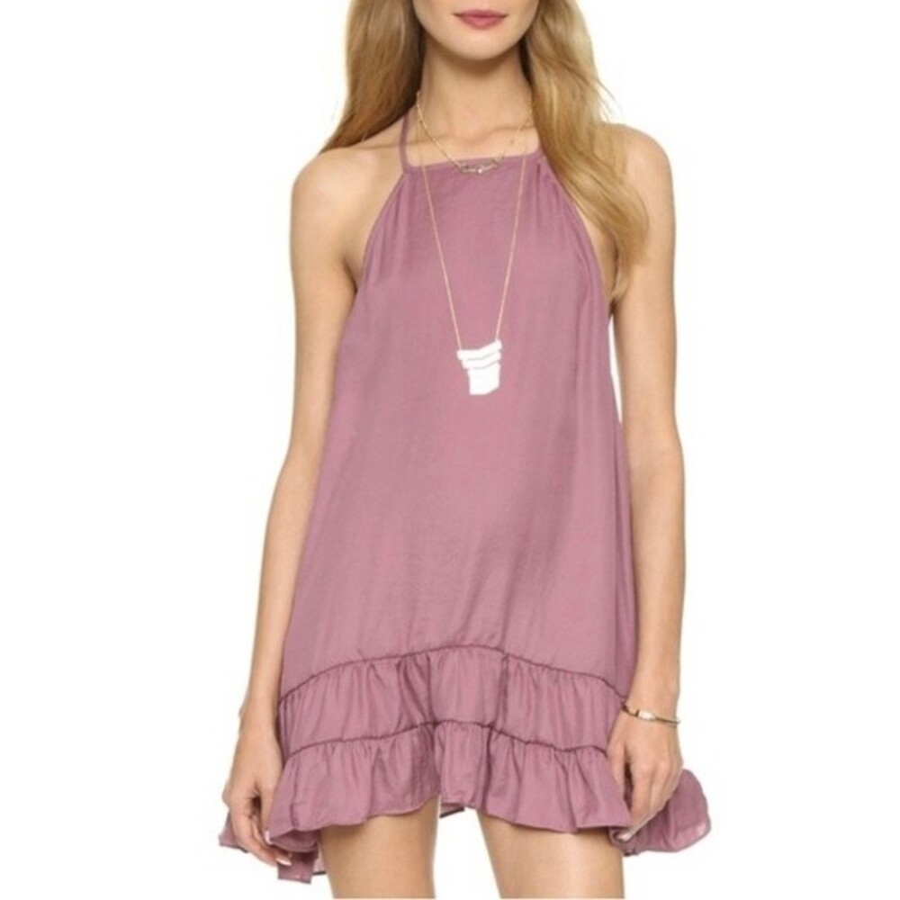 Free People mauve pink spaghetti strap tiered ruffle dress